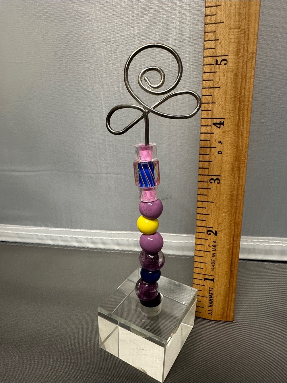 Beaded Photo/Place Card Holder with Clear Block Base - Purple, Yellow, Blue